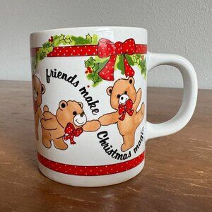 Vintage Norcrest “Friends Make Christmas Magic” Ceramic Mug, Teddy Bear Holiday